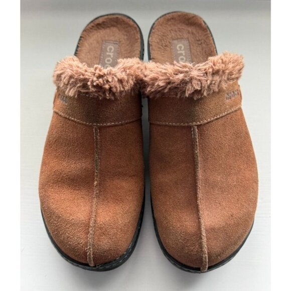 Crocs Cobbler Shimmer Clogs 202302 Brown Suede Faux Fir Lined Slip On Women's 8 - Picture 2 of 7